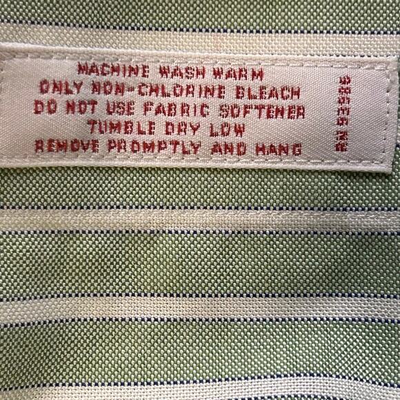 Brooks Brothers mens embroidered logo green striped non iron LS button down XL - Picture 5 of 7